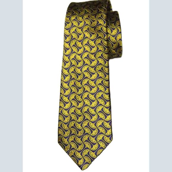 Turnbull and Asser Handmade English Silk Tie Gold Navy Blue Men's - Picture 1 of 2